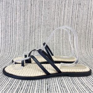 Kaanas Strappy Flat Sandals Sz 9 Black Woven Sole‎ Resort Minimalist Euro Summer